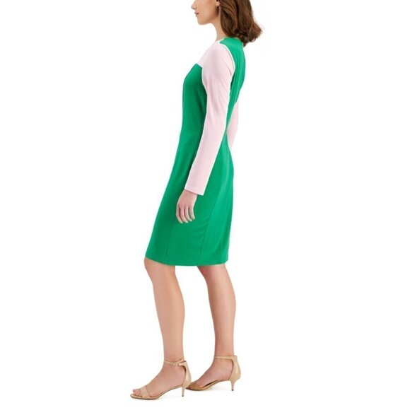 KASPER Women's Green and Pink Colorblock Knot-Neck Bodycon Dress NWT - Picture 4 of 7